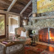 JLF Architects Hidden Lake Home Interior Stone Fireplace